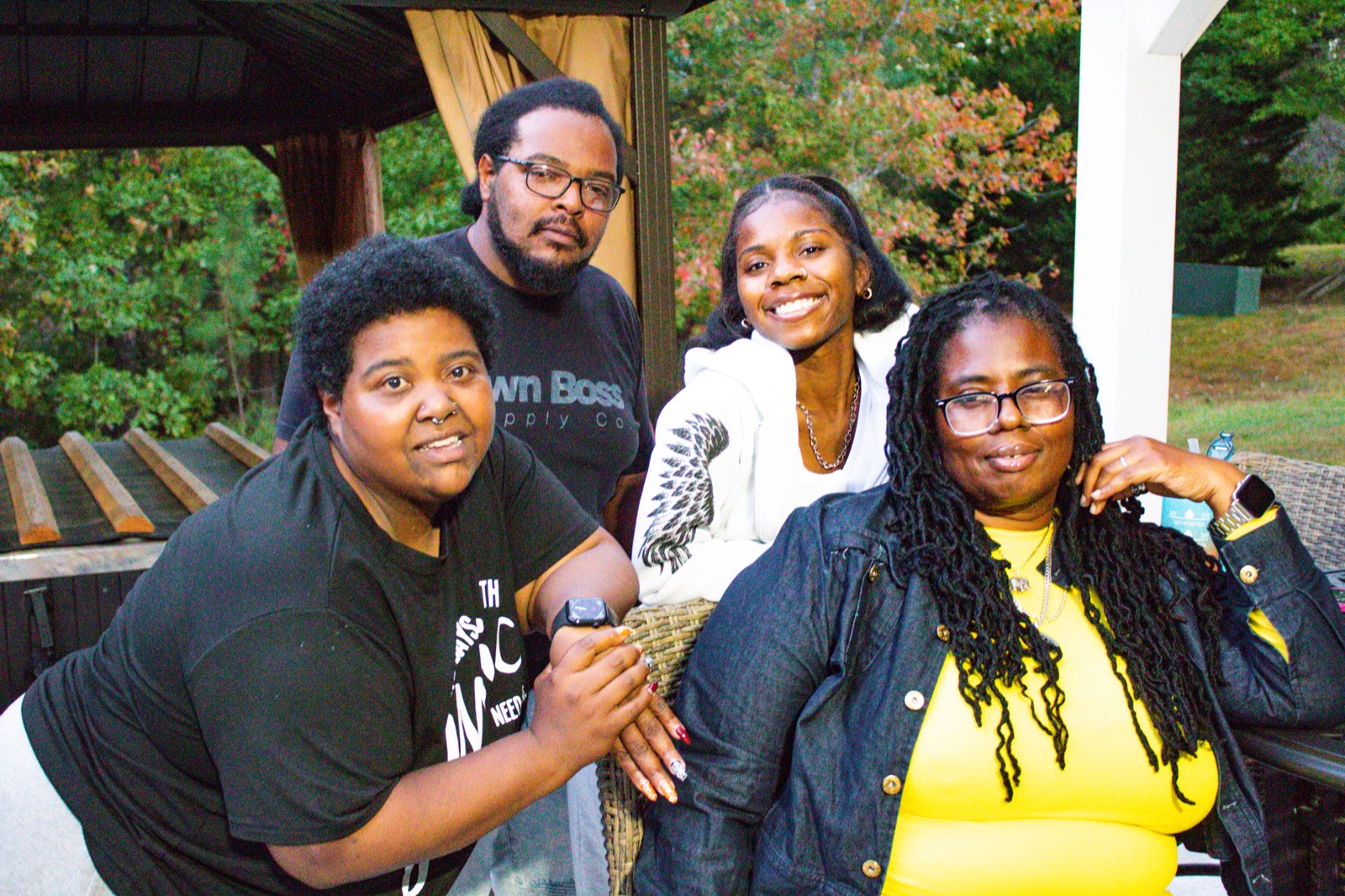 Family gathering photographed outdoors